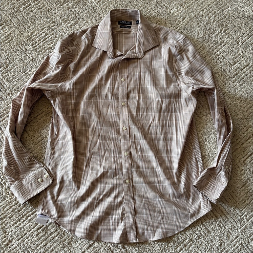 Ralph Lauren Men's Tan Plaid Dress Shirt